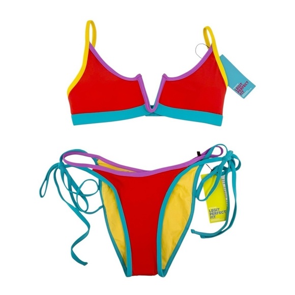 OneOne Swimwear Bikini SET Jenna Top Alexa Bottom Brighton Red Yellow Blue S - Picture 2 of 10